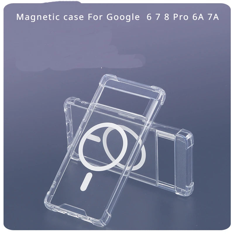 Transparent Phone Case For Google Pixel 8 7 6 Pro Clear Shockproof Magnetic Case For Magsafe Case Google Pixel 8 7 6 6A 7A Cover