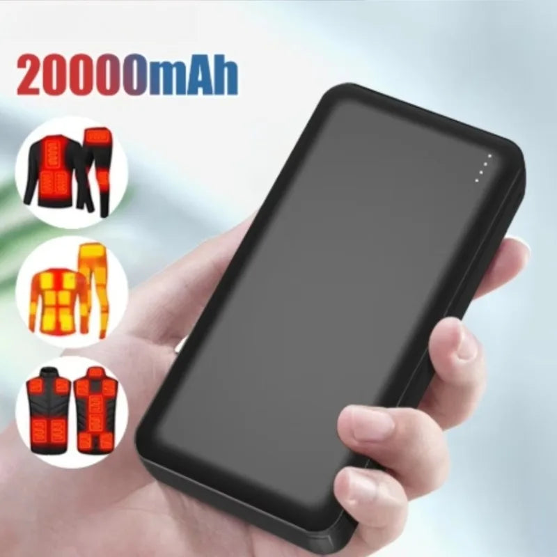 20000Mah Power Bank 5V/2A Type-C Out Portable Fast Charger External Battery Pack For Heating Vest Jacket Scarf Socks Glove