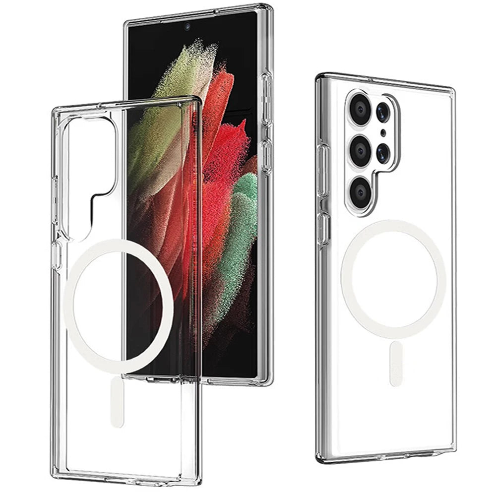 For Galaxy Wireless Magnetic Clear Case Samsung S25 S23 S21 Fe S24 Ultra S22 Plus Z Fold Flip 6 5 4 3 Magsafe Magnets Cover