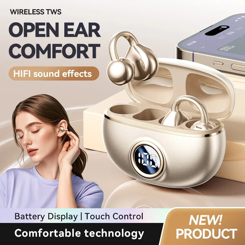 Ear Clip Earphones Bluetooth 5.3 Wireless Earphone 2-Mic Enc Hd Call Noise Reduction Headphones Sports Earbuds