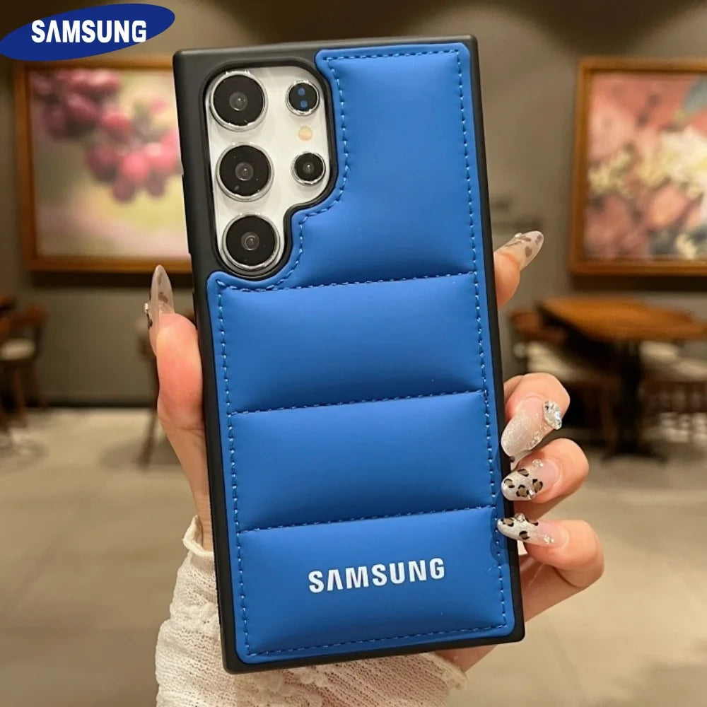Luxury Down Jackets Air-Bags Silicone Phone Case Samsung Galaxy S25 S24 Ultra S23 S22 Ultra S25 Plus Shockproof Soft Tpu Cover