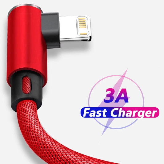 90 Degree Usb Cable For Iphone 14 13 12 11 Pro Max X Xr 6S 7 8 Plus 2M 3M Lead Mobile Phone Fast Charging Cord Data Charger Wire