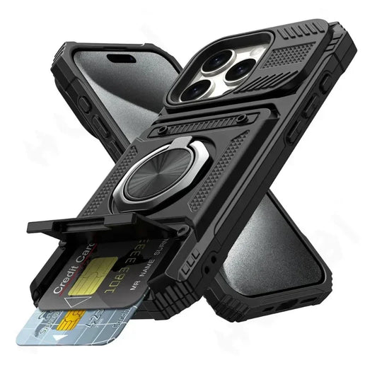 Case For Iphone 16 15 14 13 12 11 Pro Max Xs Xr 8 7 Plus Magnetic Rotated Ring Kickstand Heavy Duty Drop Protection Wallet Cover