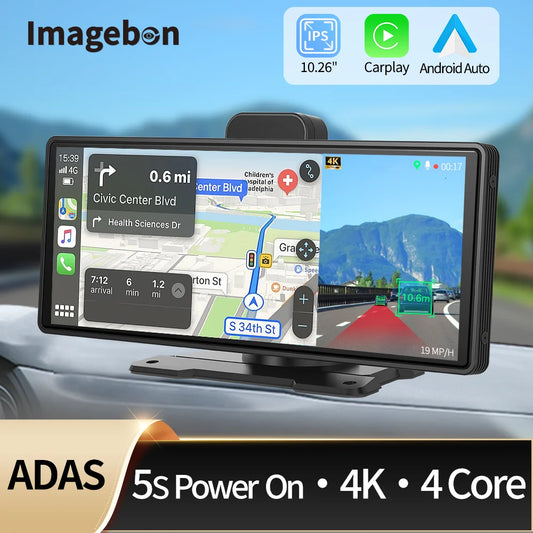 Imagebon 10.26" H9 Pro 4K Dash Cam Adas Wireless Carplay Android Auto Car Dvr Camera Aux 5G Wifi Gps Navigation Video Recorder