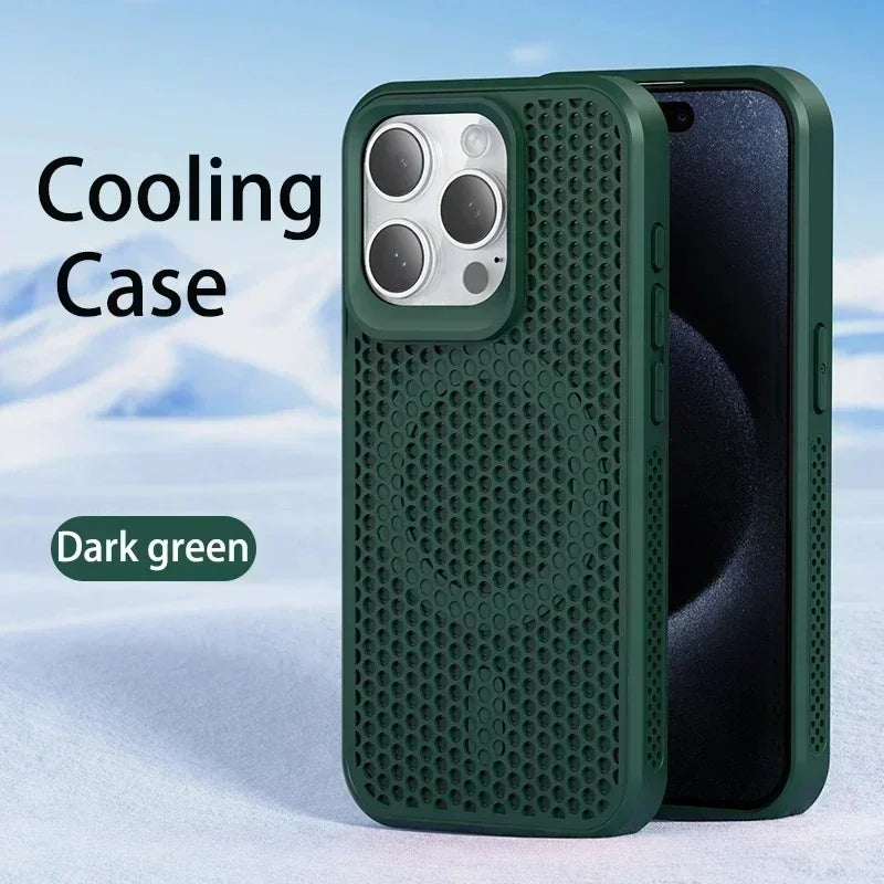 Cooling Heat Dissipation Phone Case For Iphone 16 15 14 13 12 11 Pro Max Plus Breathable Hard Back Magnetic Cover For Magsafe