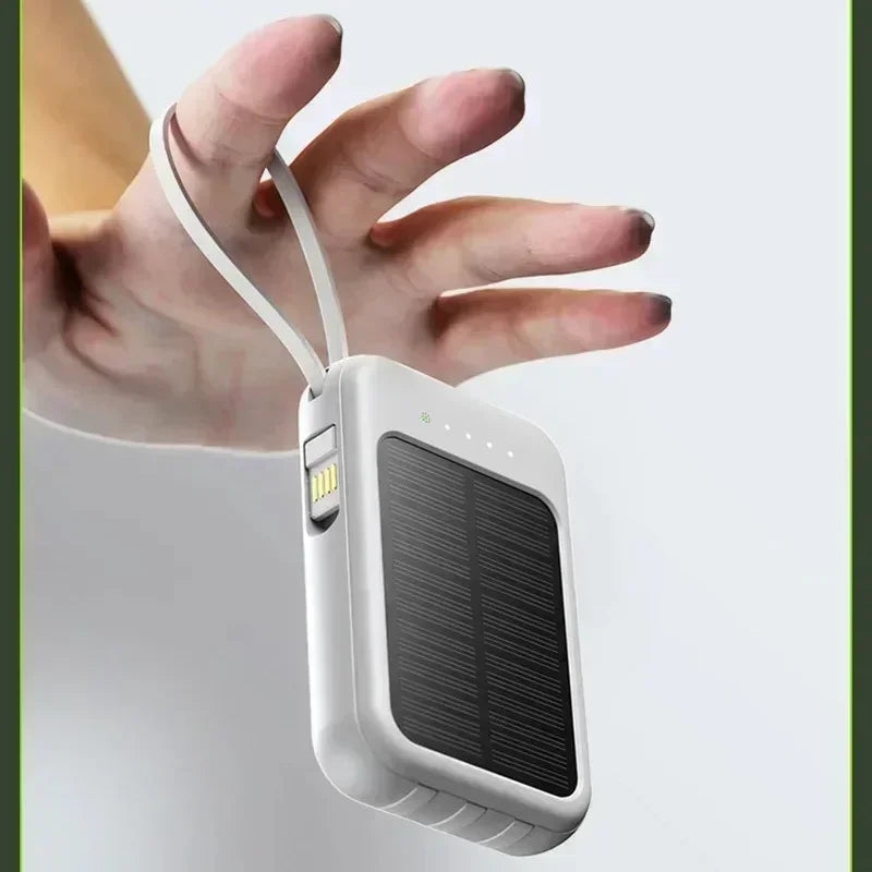 Solar Power Bank 20000Mah Built-In Cable Solar Charger 2 Usb Ports External Charger Power Bank With Led Light Power Bank New