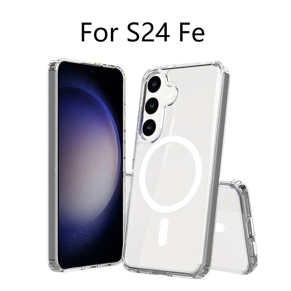 For Galaxy Wireless Magnetic Clear Case Samsung S25 S23 S21 Fe S24 Ultra S22 Plus Z Fold Flip 6 5 4 3 Magsafe Magnets Cover