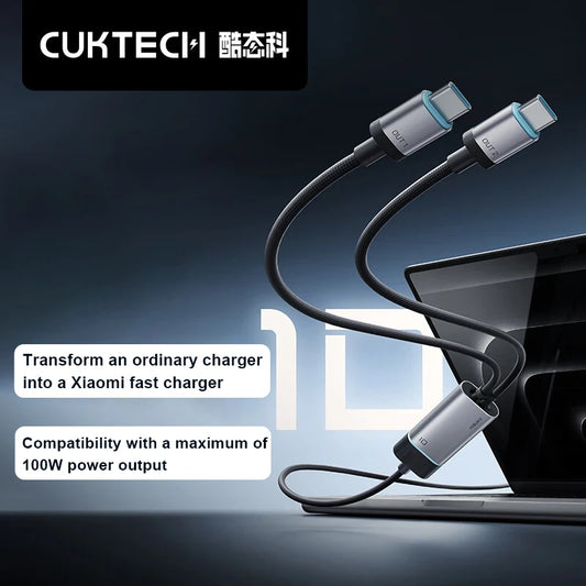 Cuktech No.10 Charging Cable Dual Usb-C Port 1.3M Phone Cable 100W Max For Xiaomi 14 15 Iphone 15 Vivo Honor Laptop