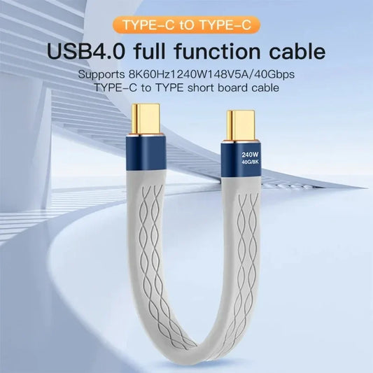 240W 40Gb Short Usb C To Usb C Cable Fast Charging Type C Cord 40Gbps Data Transfer 8K Flat Slim Fpc Data Charge Extension Cable