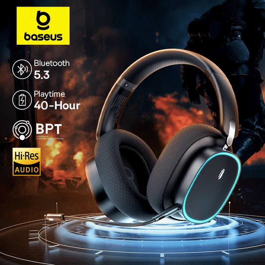 Baseus Gh02 Gaming Wireless Headphone With Mic Over-Ear Headphones Bluetooth 5.3 40Mm Driver 2.4G/Wireless/Cable Rgb Headsets