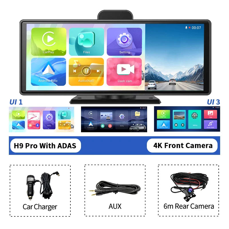 Imagebon 10.26" H9 Pro 4K Dash Cam Adas Wireless Carplay Android Auto Car Dvr Camera Aux 5G Wifi Gps Navigation Video Recorder