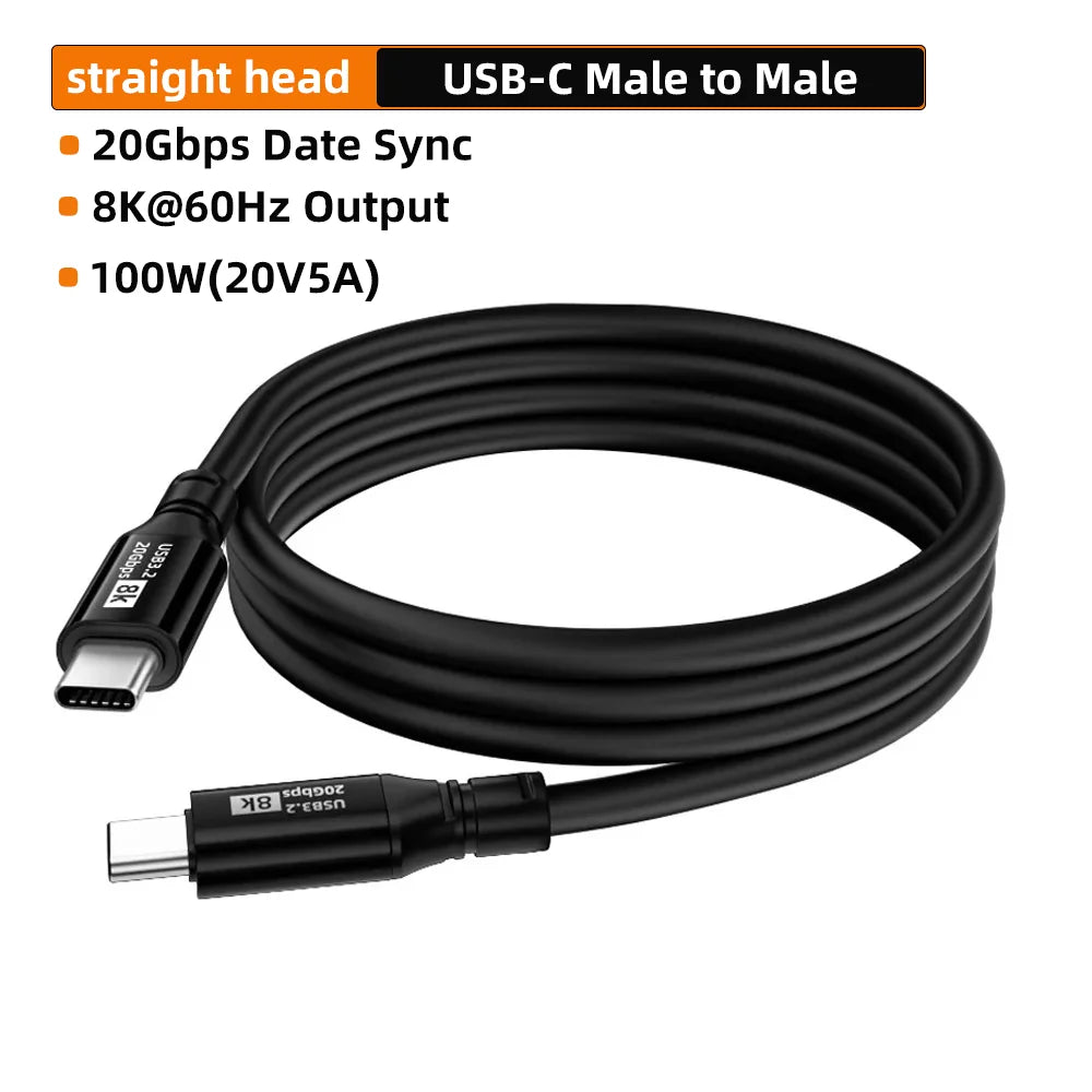 Usb C To C 5A 100W Pd Fast Charging 20Gbps Cable Usb3.2 Gen2X2 8K 4K Video Output Cord For Laptop Tablet Mobile Phone Hard Drive