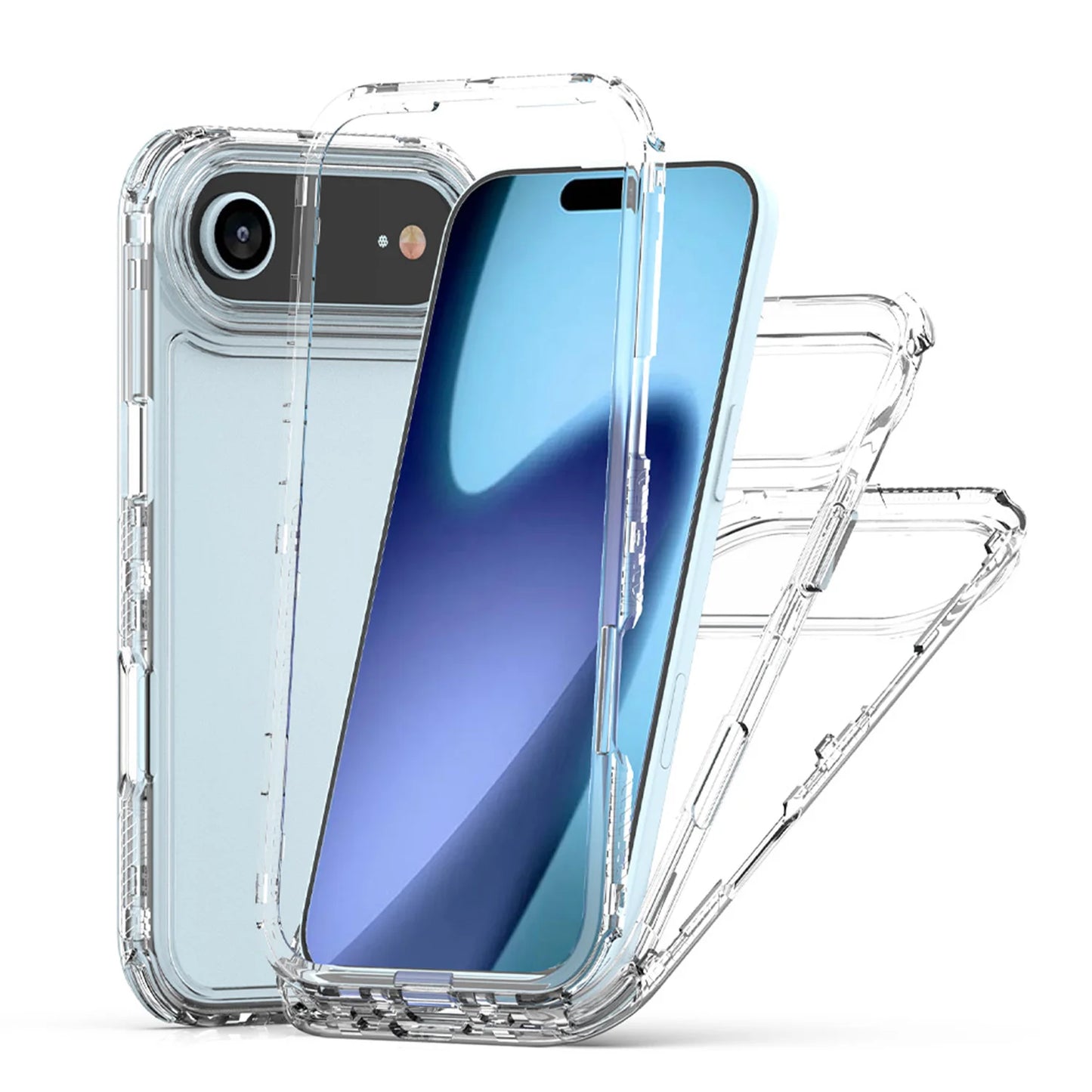 3 in 1 Transparent Clear Phone Case for iPhone 17 16 15 14 Plus 13 12 11 Pro Max