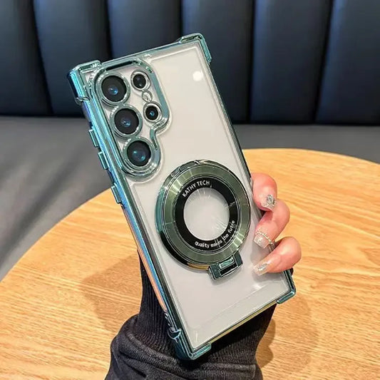 Clear Electroplated Stand Protective Case Samsung For Galaxy S25 S24 S23 Ultra Plus A16 A26 A36 A56 A15 A25 A35 A55 Cover