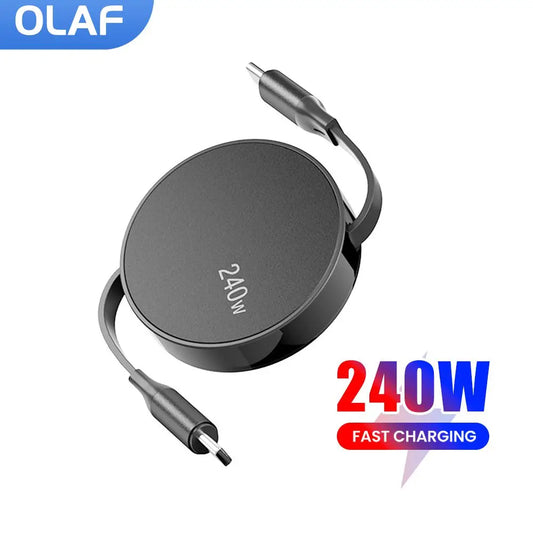 240W Usb C To Usb C Pd Cable For Iphone 15 Pro Max Pd Fast Charging Data Cord Retractable Type C Charger Cable Wire For Notebook