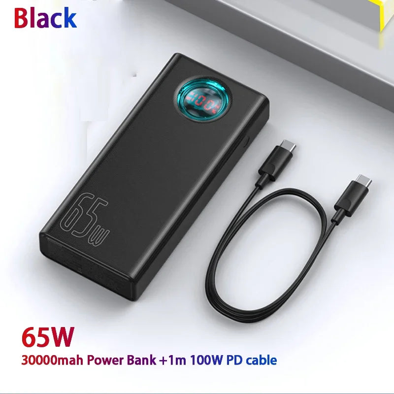 Baseus Power Bank 30000Mah 65W Pd3.0 Quick Charging 3.0 Fcp Scp Portable External For Iphone 16 15 14 Laptop Tablet Power Bank
